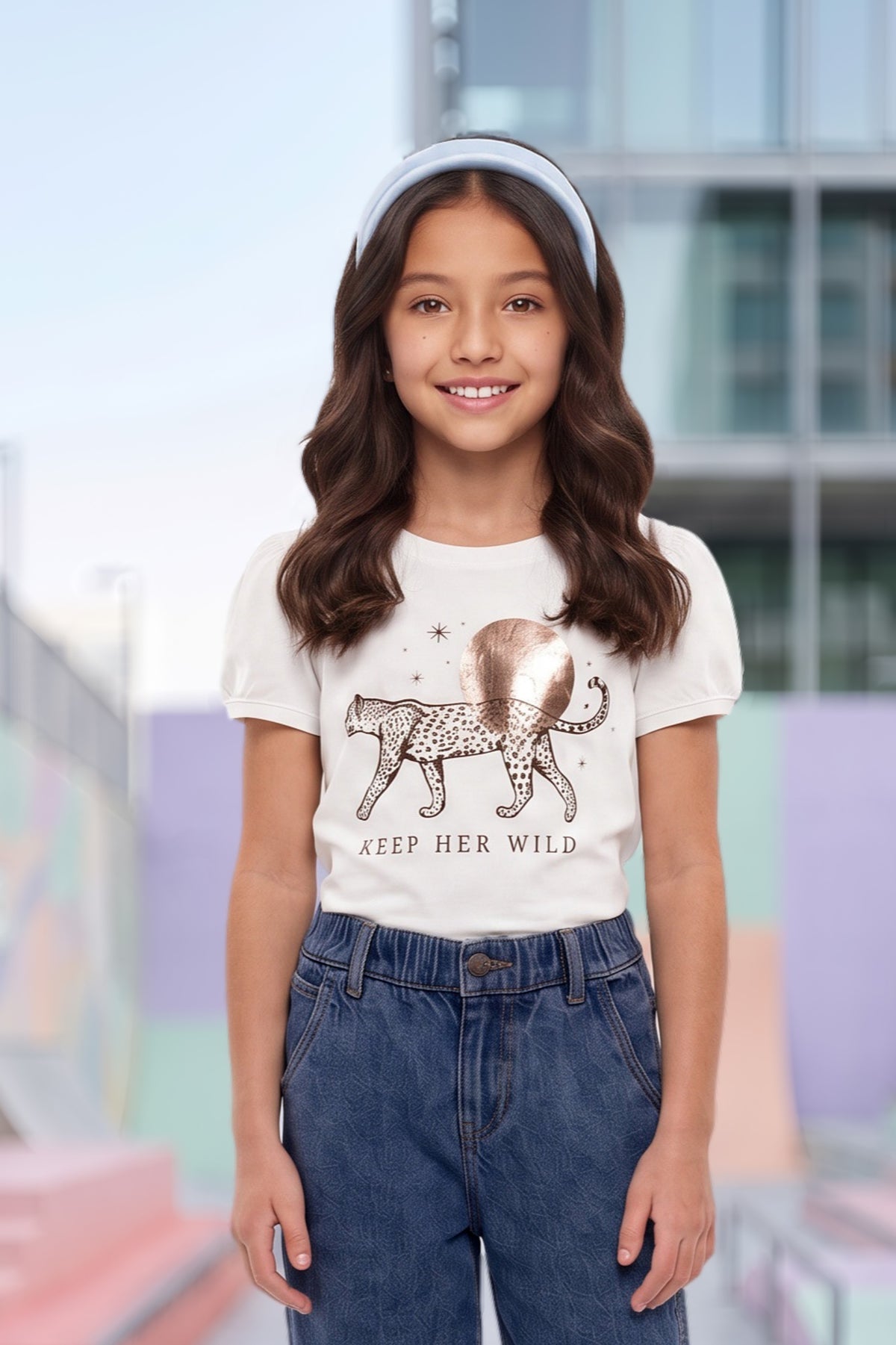 Camiseta de Niña Cuello Redondo Marfil