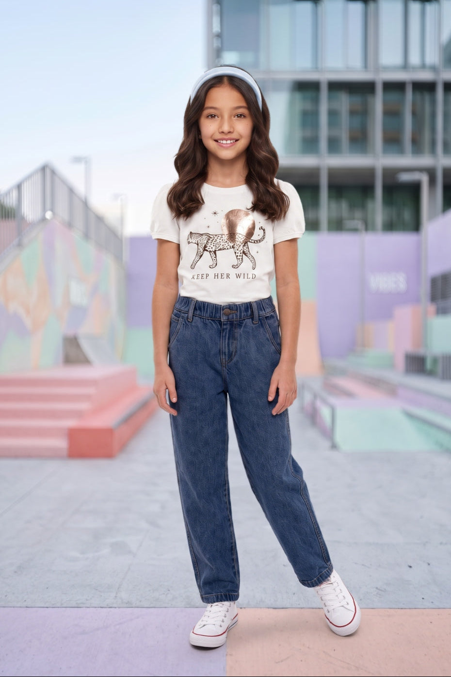 Camiseta de Niña Cuello Redondo Marfil
