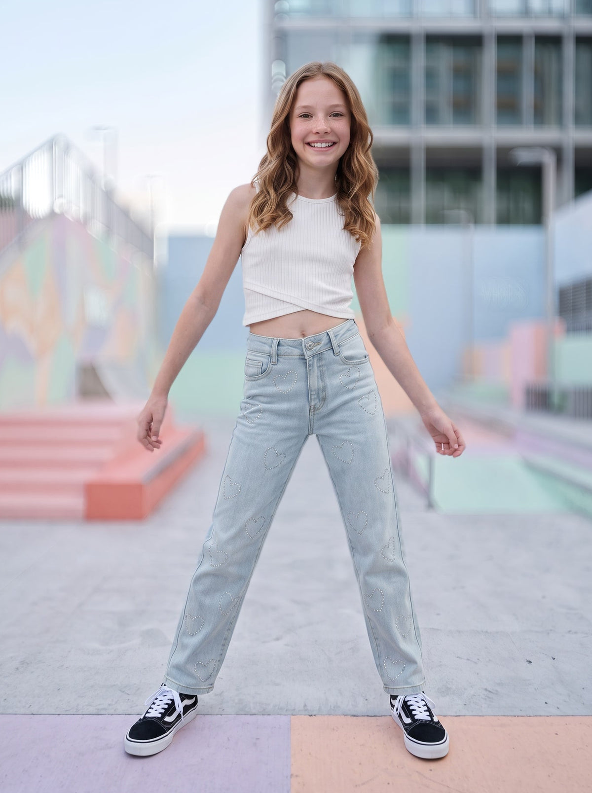 Jeans de Niña Estilo Straight Wide Azul Claro