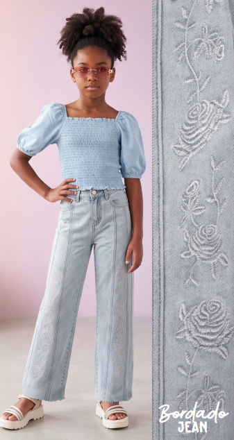 Jeans de Niña Estilo Wide Leg Azul Claro