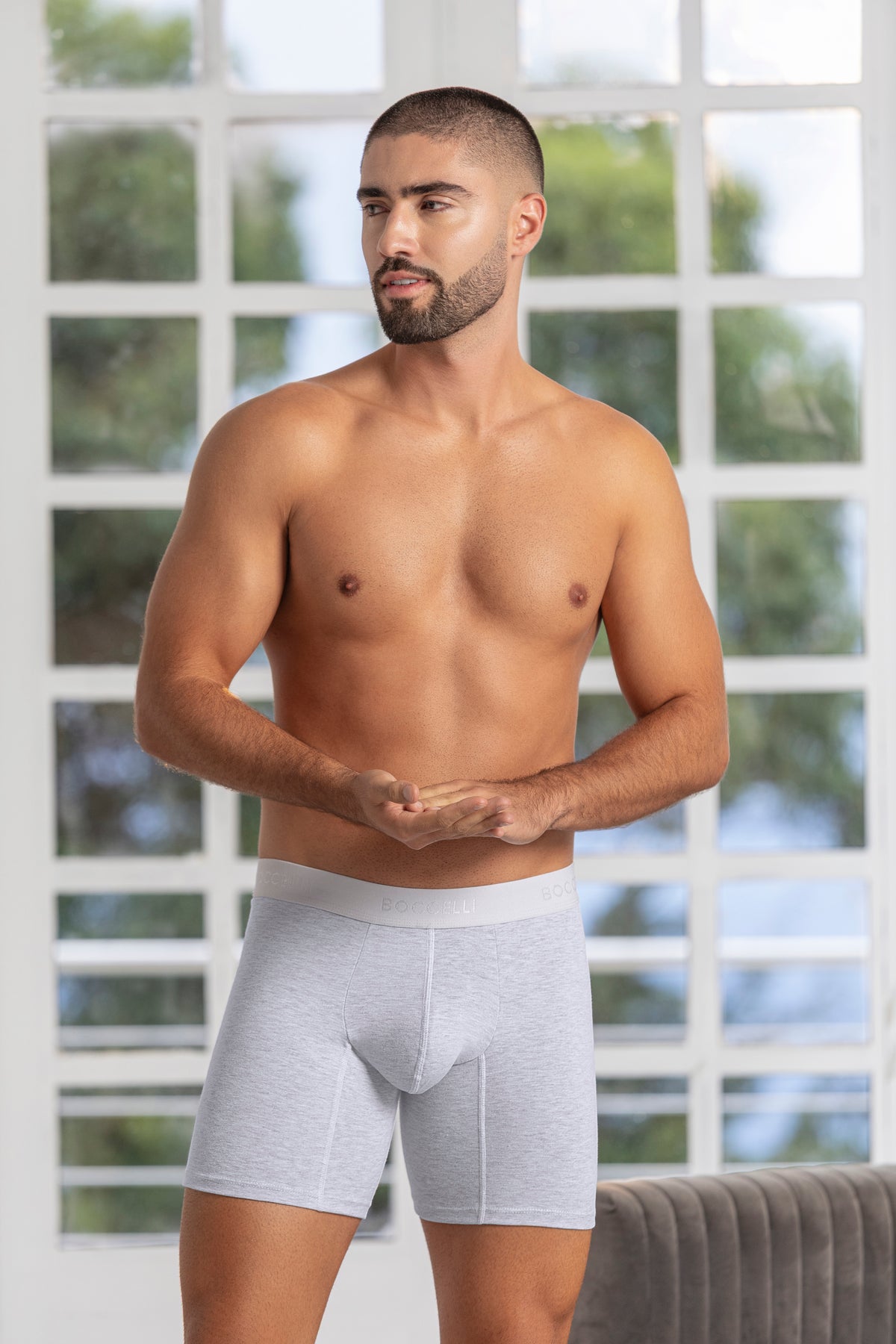Bóxer Medio Algodón Gris Jaspe para hombre - vista frontal | Boccelli