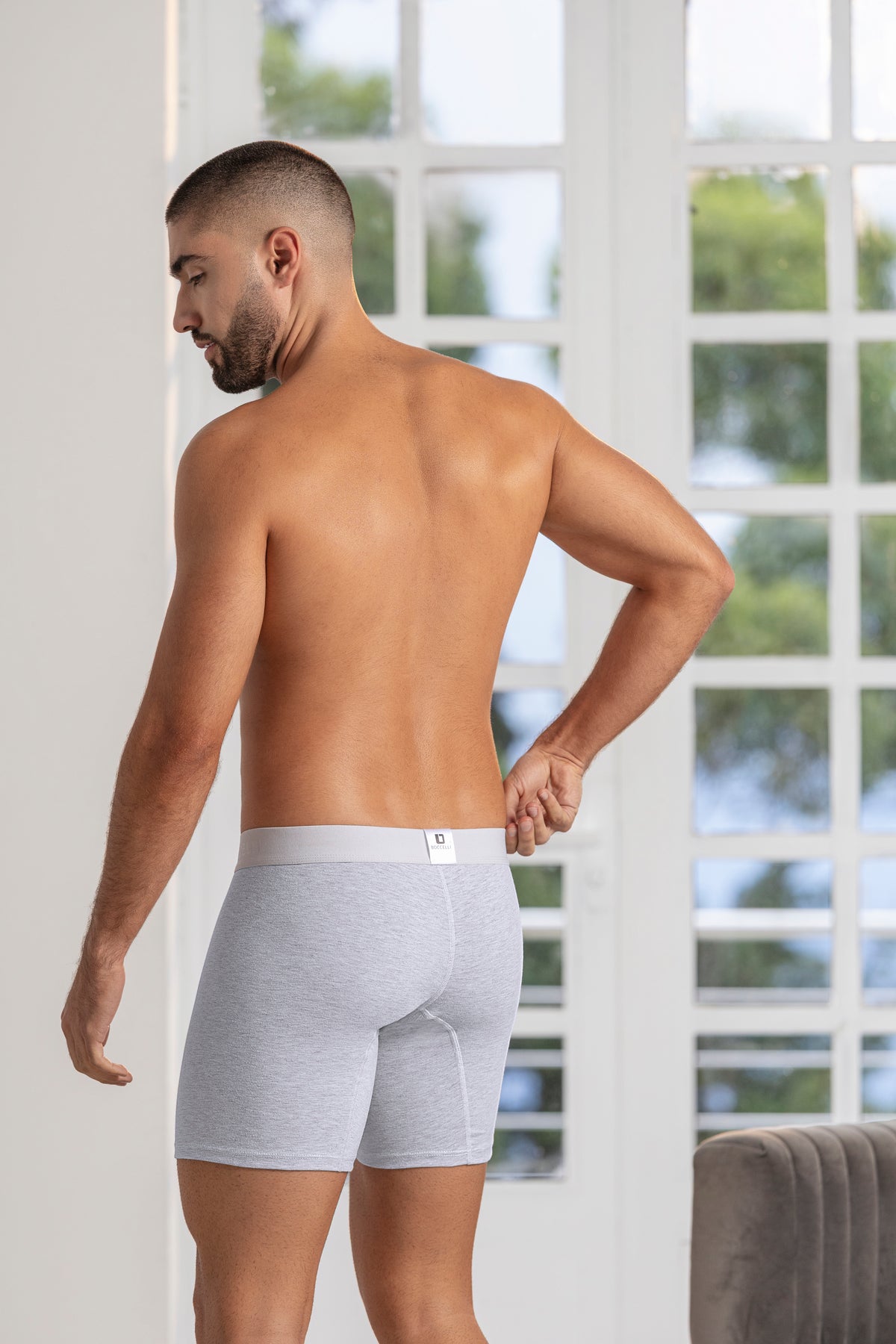 Bóxer Medio Algodón Gris Jaspe para hombre - vista trasera | Boccelli