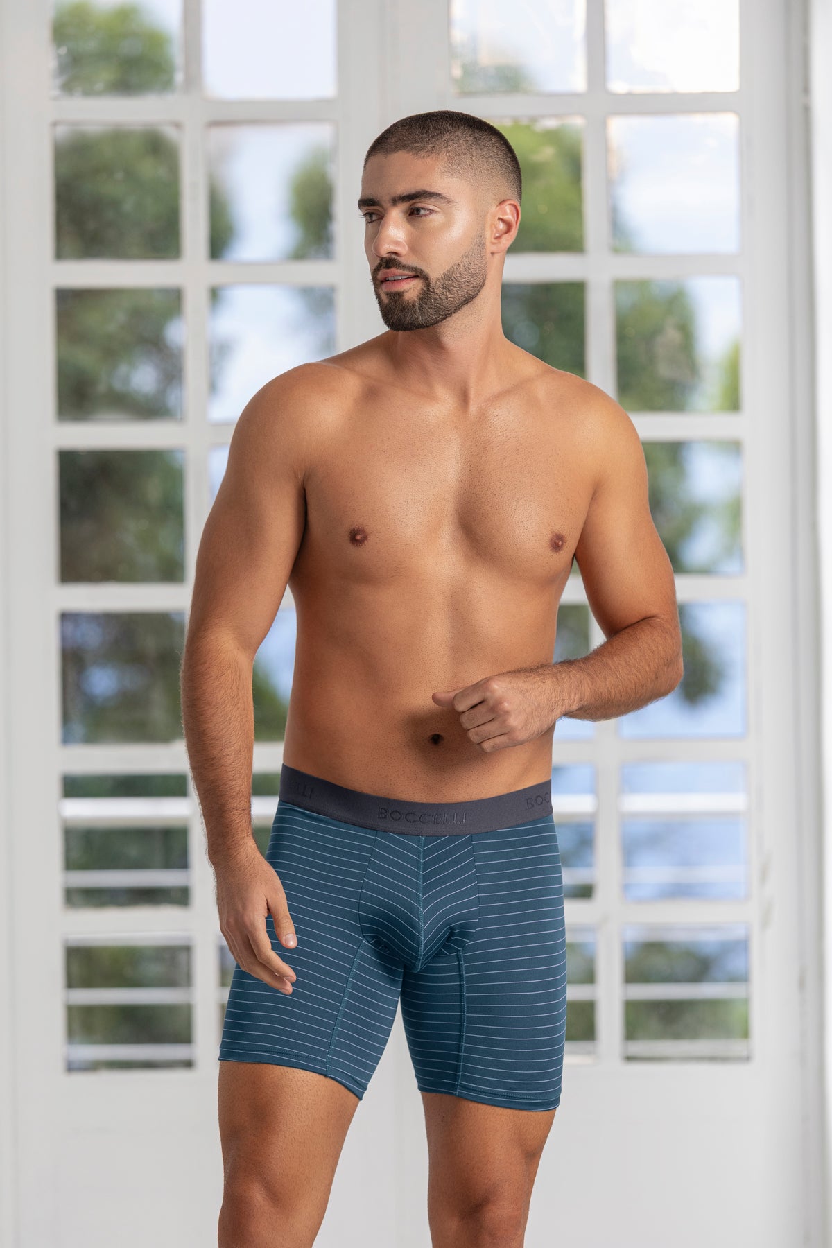 Bóxer Medio Jacquard Azul Petroleo para hombre - vista frontal | Boccelli