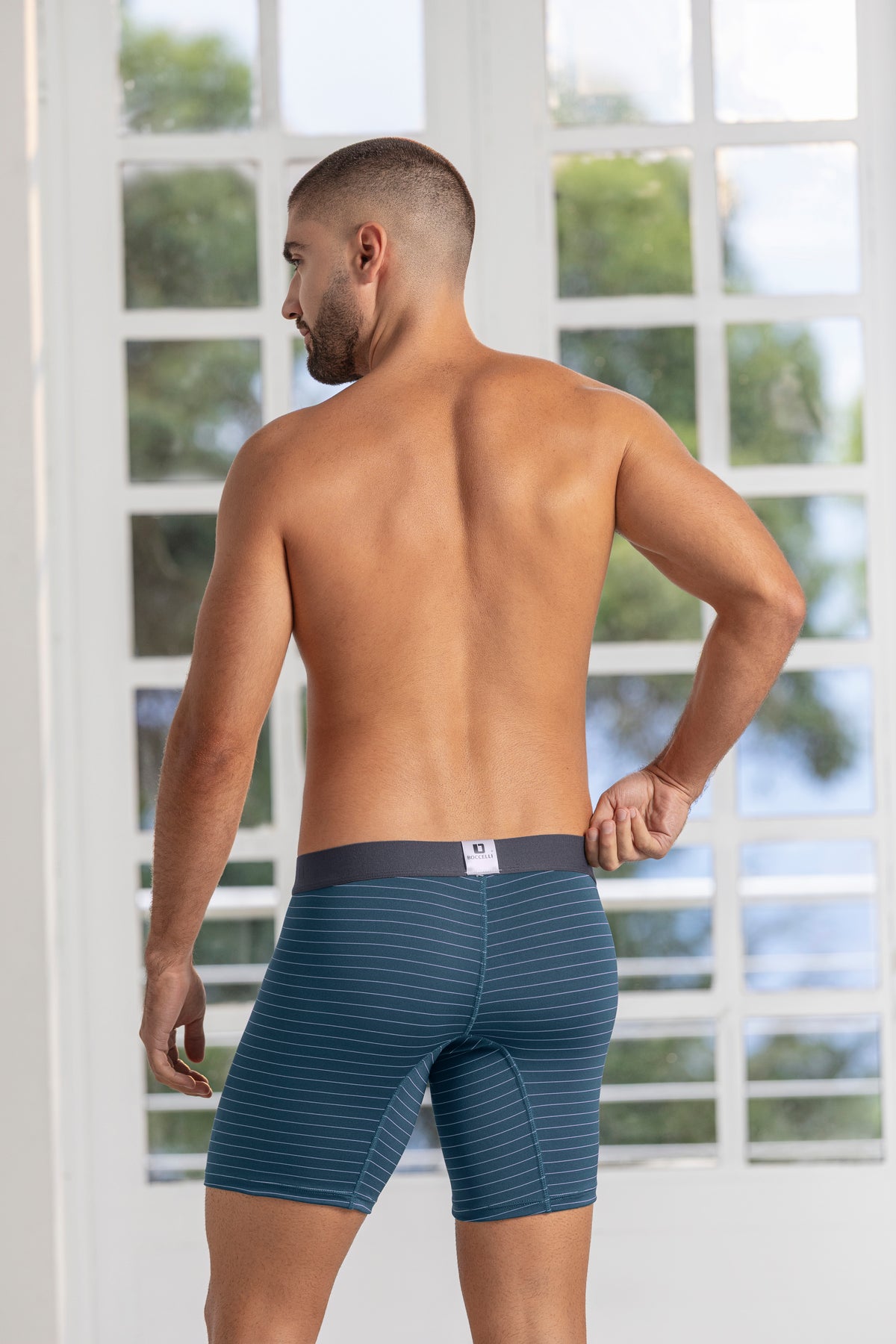 Bóxer Medio Jacquard Azul Petroleo para hombre - vista trasera | Boccelli