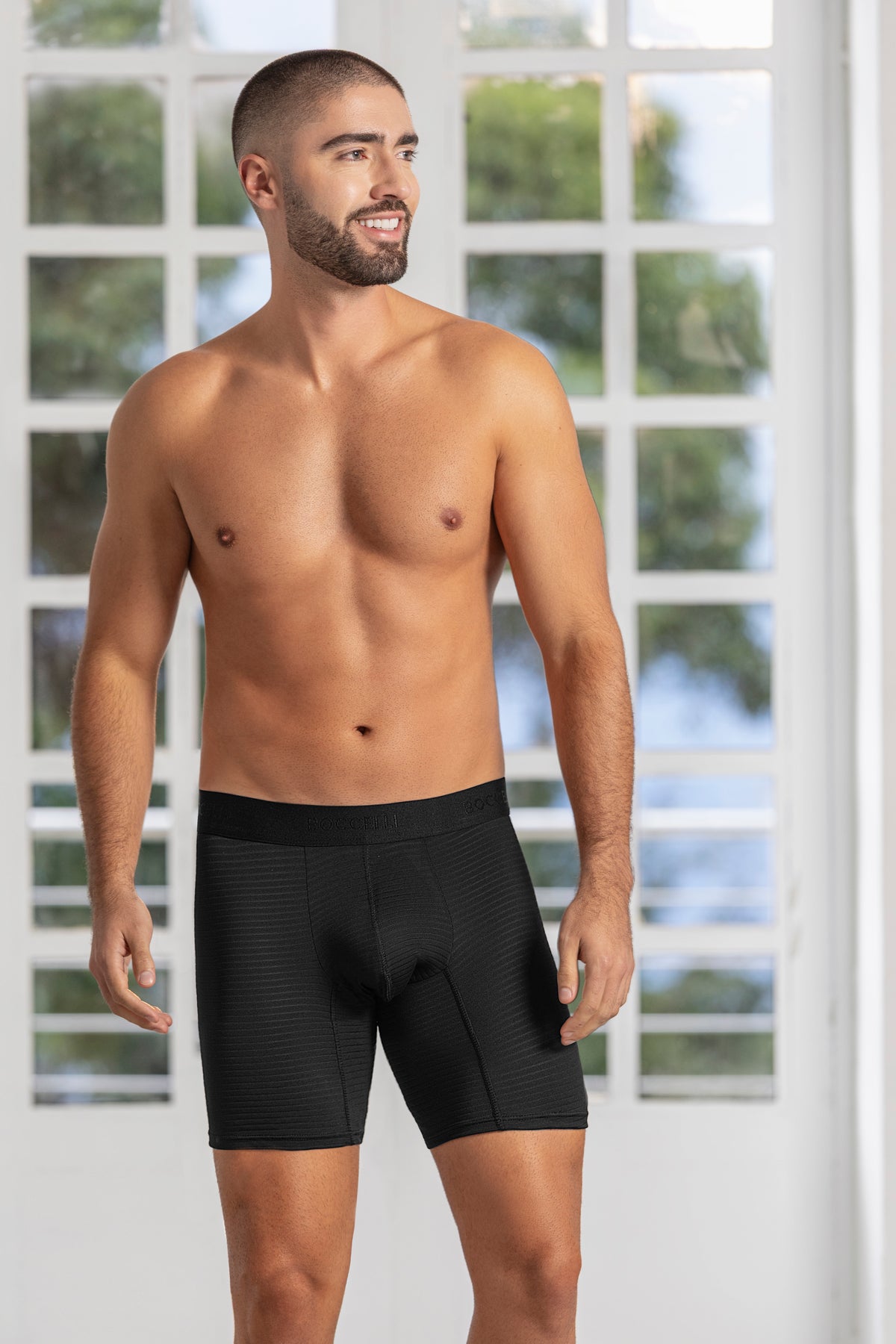 Boxer Medio Jacquard Negro para hombre - vista frontal | Boccelli