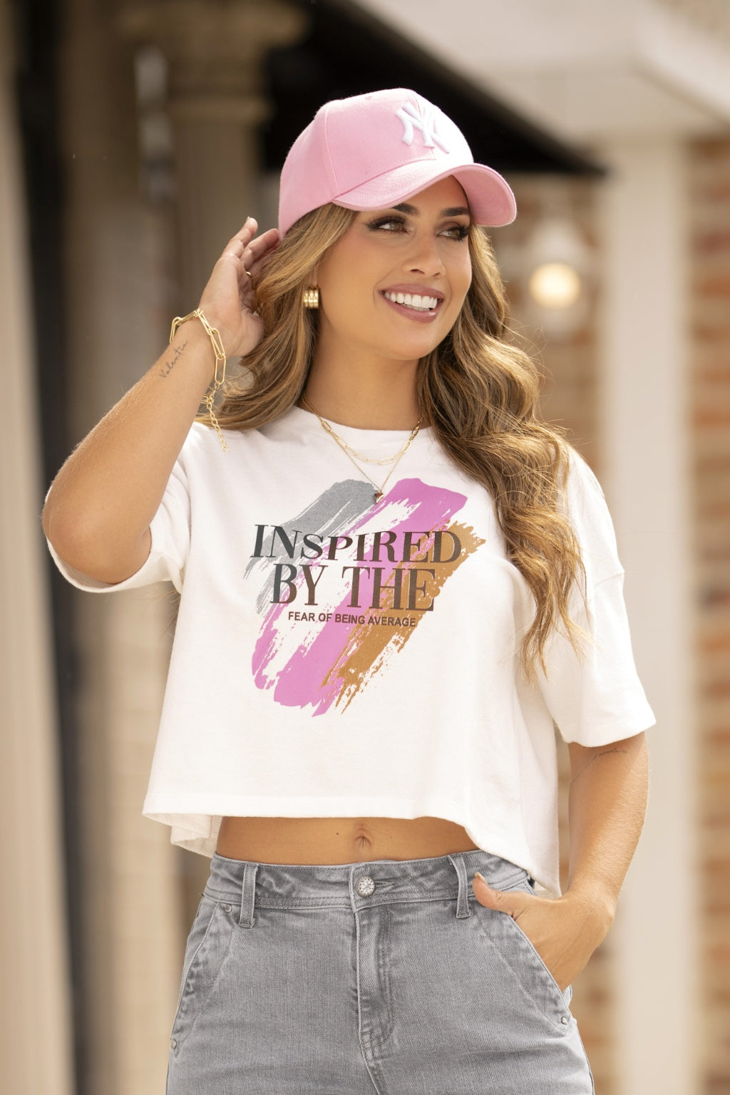 Camiseta Oversize Manga Corta Marfil para Mujer Pretty Woman - vista principal