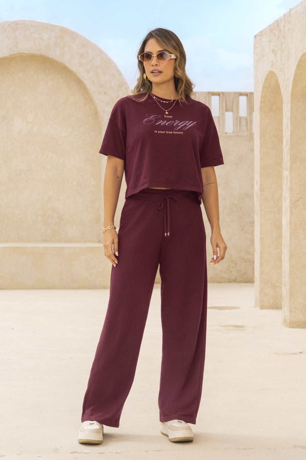 Pantalón con Elástico Bota Straight Vino Tinto para Mujer Pretty Woman - vista principal