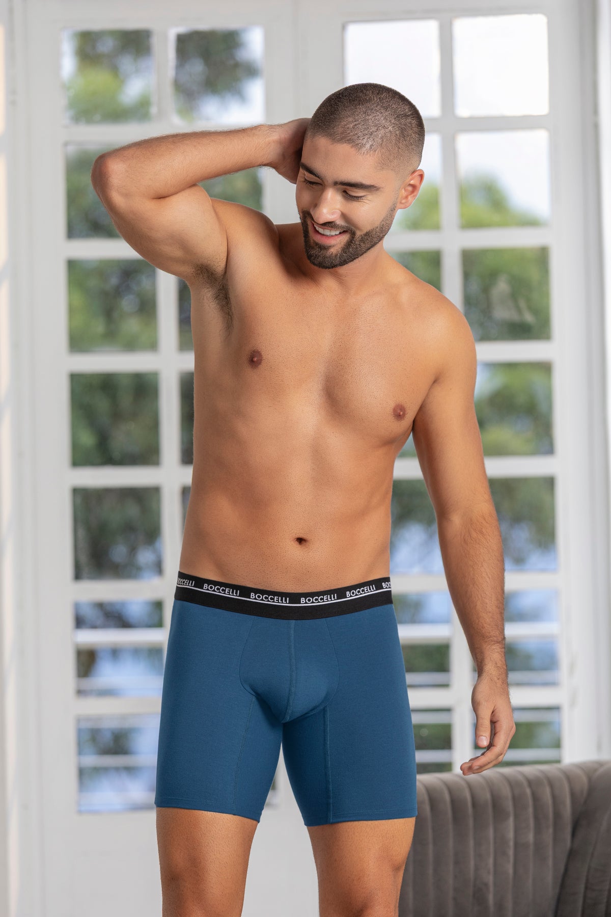 Bóxer Medio Algodón Azul Petroleo para hombre - vista frontal | Boccelli