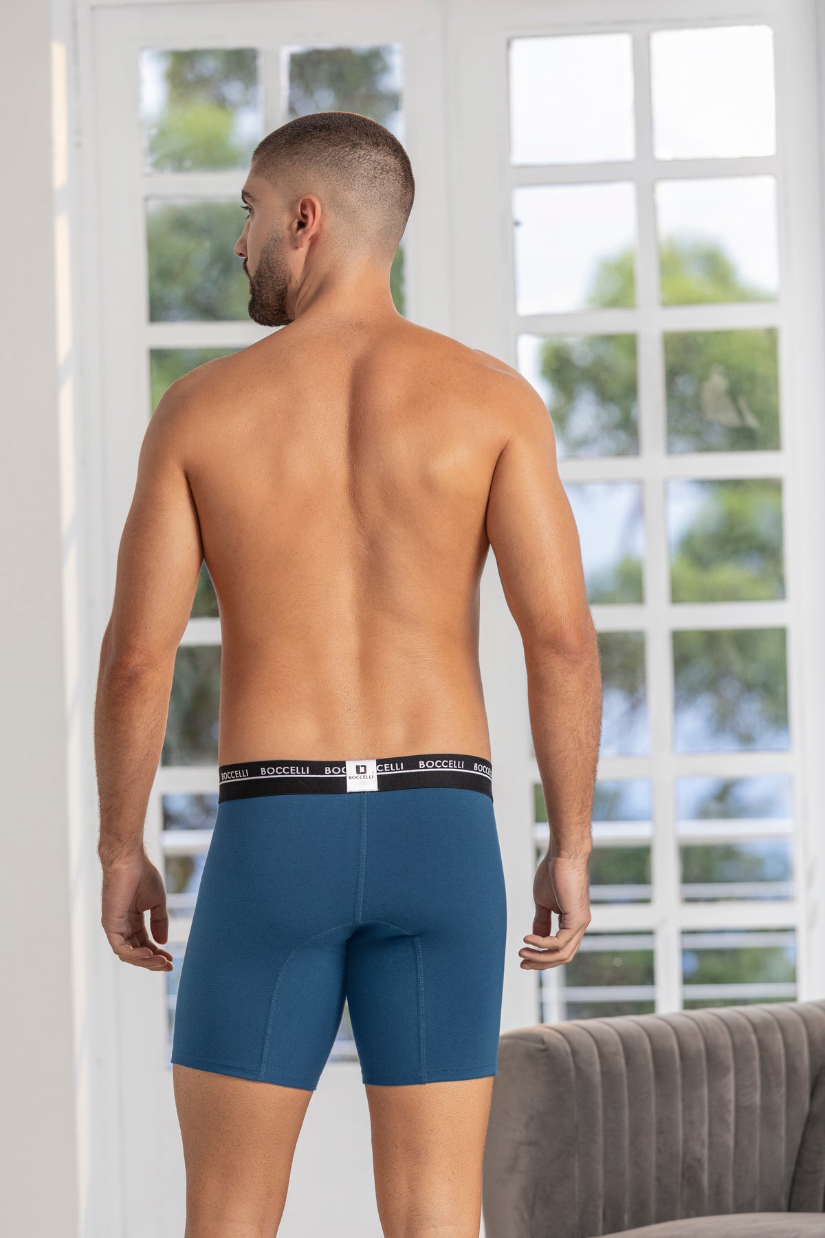 Bóxer Medio Algodón Azul Petroleo para hombre - vista trasera | Boccelli