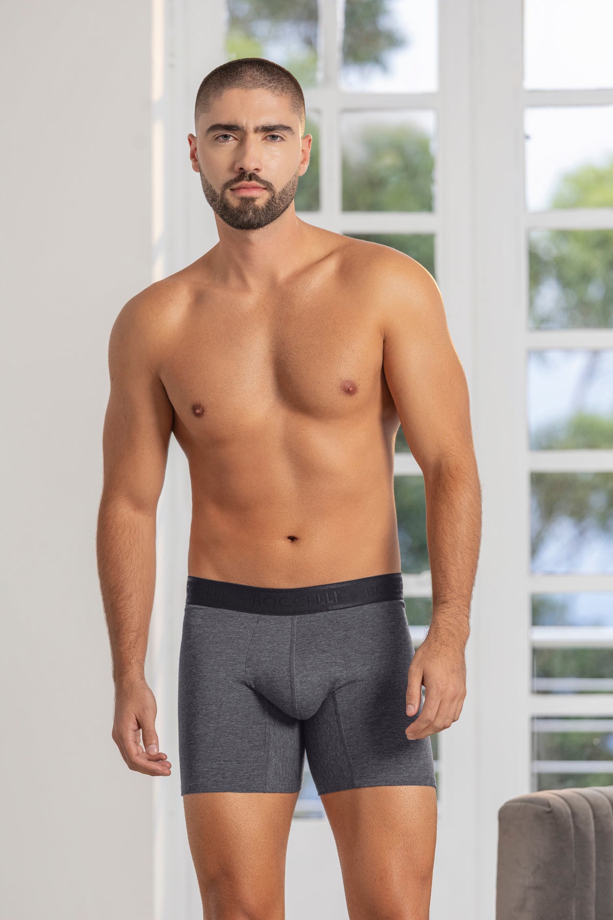 Bóxer Medio Algodón Negro Cross para hombre - vista frontal | Boccelli