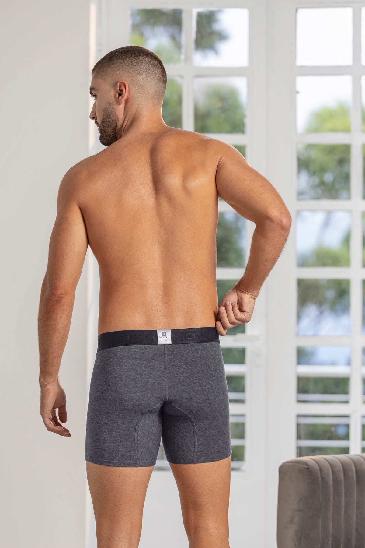 Bóxer Medio Algodón Negro Cross para hombre - vista trasera | Boccelli