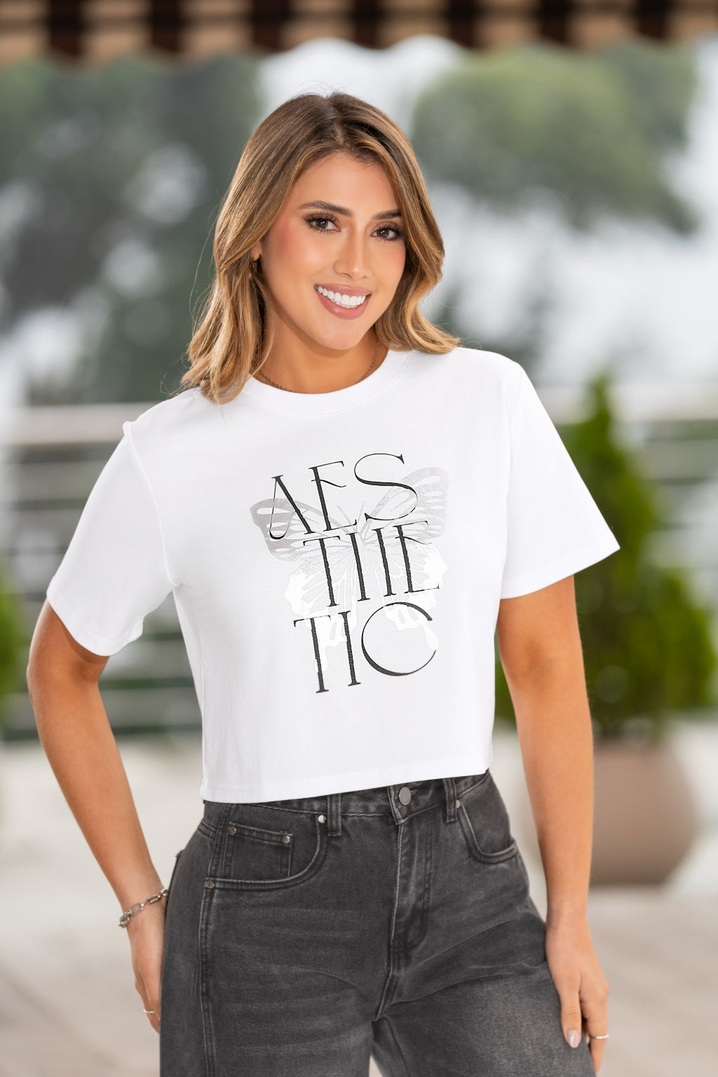 Camiseta Manga Corta Cuello Redondo Blanco Tela Jersey Stretch
